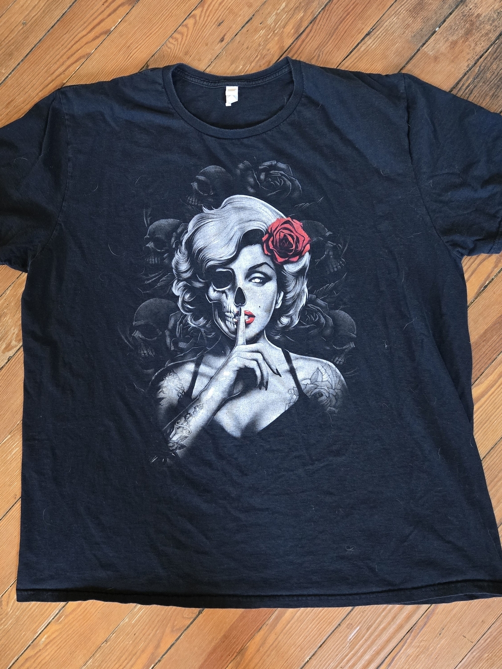 Y2K Skull Marilyn Monroe Rose Graphic T-Shirt Sz 3X Skater Grunge Gothic Biker